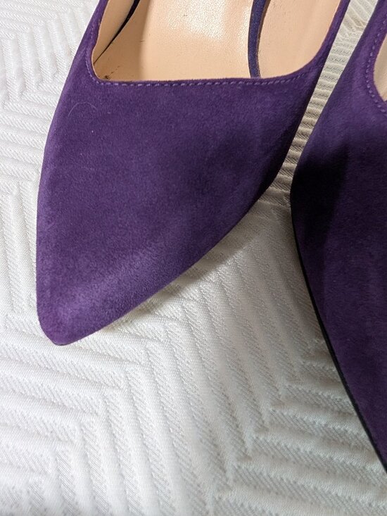 Nine West Kaylee Purple Suede Stiletto Pumps Gold Heel Pointy Toe Size 7.5 - Picture 2 of 11